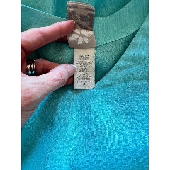 003 Match Point Women's Linen Kimono Tunic Oversized Aqua Size S Pullover Blouse - Picture 4 of 7